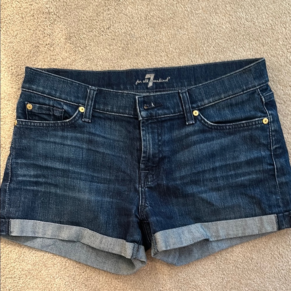 7 For All Mankind Blue Jean Shorts with Rolled Hem